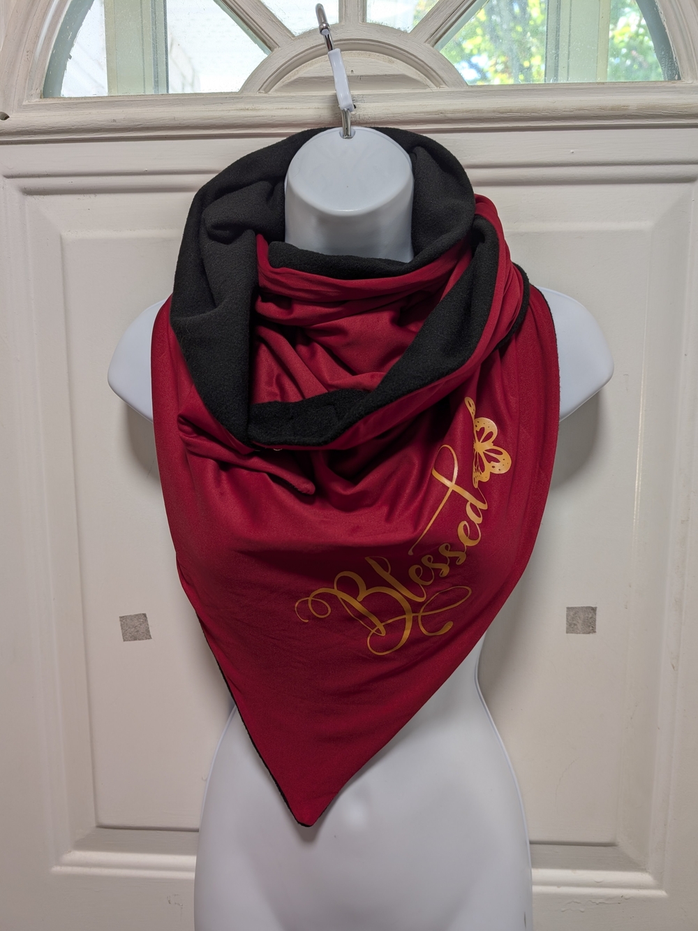 Black and Red "Blessed" Triangle Scarf